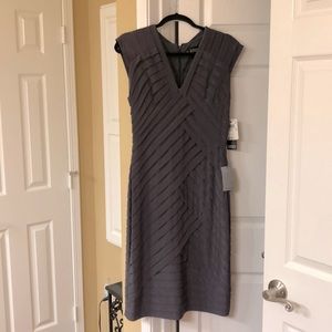 NWT Adrianna Papell gray sheath dress. Size 12.  Luxurious pleated knit fabric.